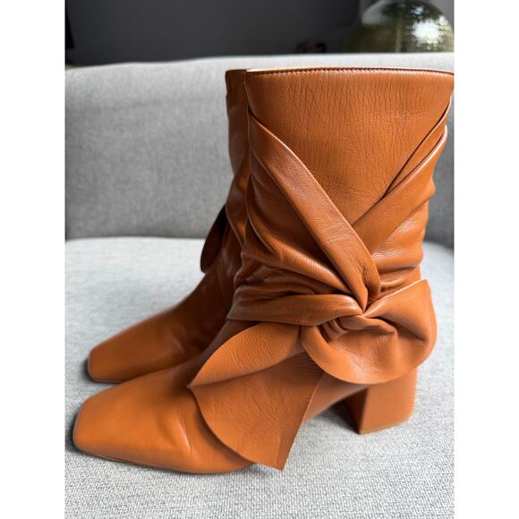 Daniella Shevel Bonnie Lambskin Leather Bootie Hazel Brown Women's 38.5 US 8 - Picture 2 of 16